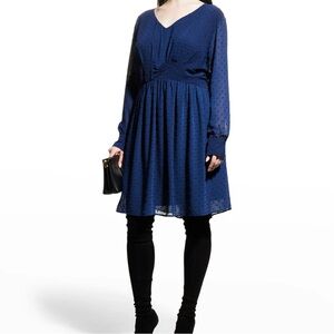 Whitney Morgan Dark Blue Swiss Dot Chiffon Long Sleeve knee length Dress Size 1X